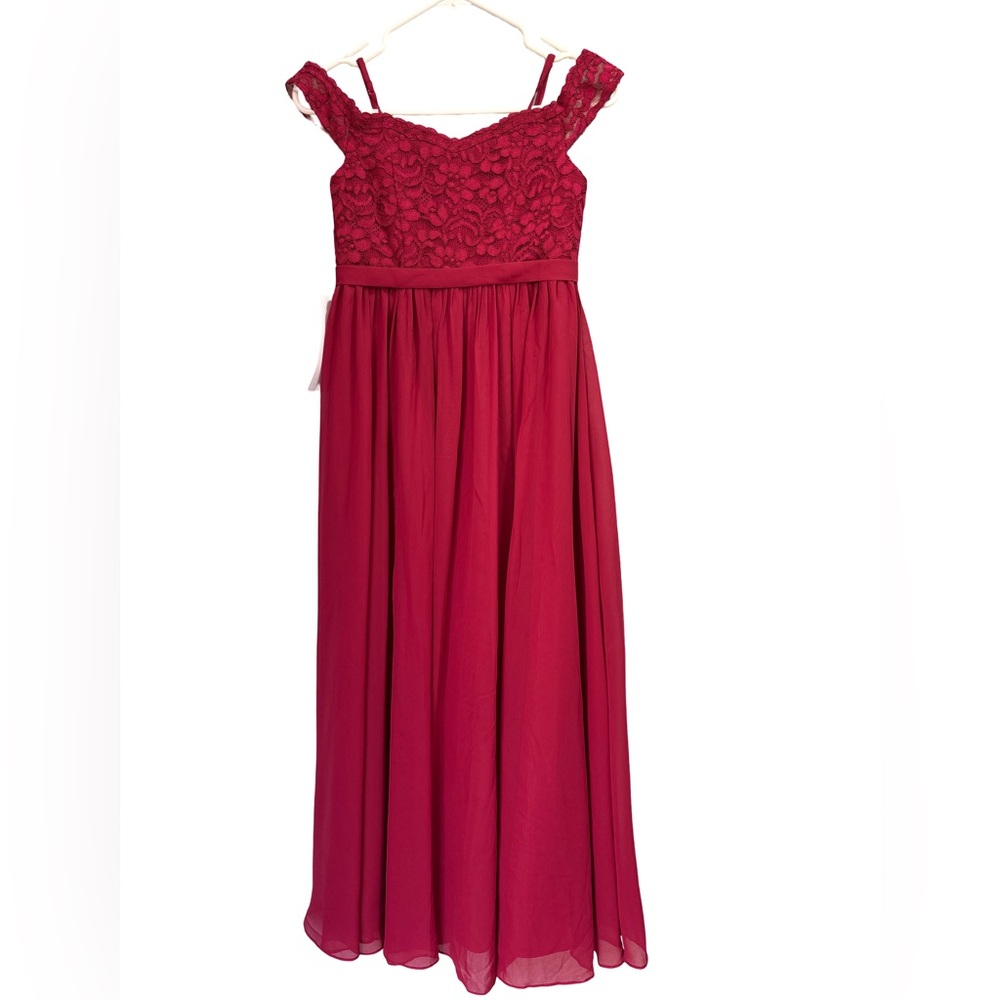 New Azazie Lea Junior Bridesmaid  Formal Dress in Rich Burgundy Girl Size 10 NWT